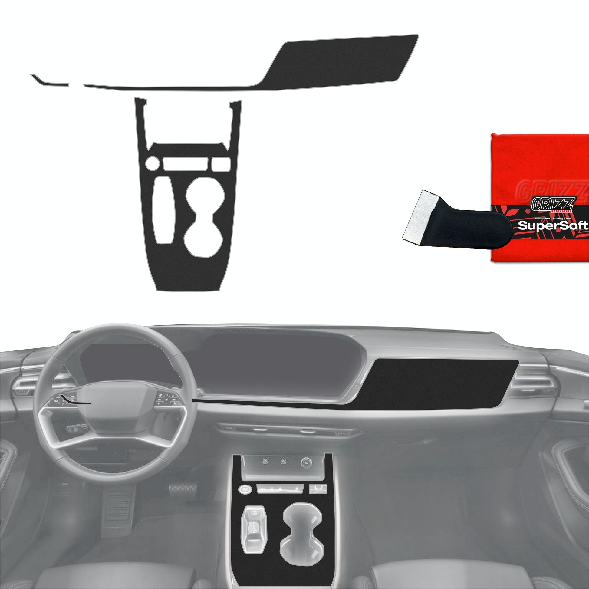 Folie de protecție 3în1 pentru consola centrală și bord - Audi A5 B10 (2025) Negru Mat Antiamprentă