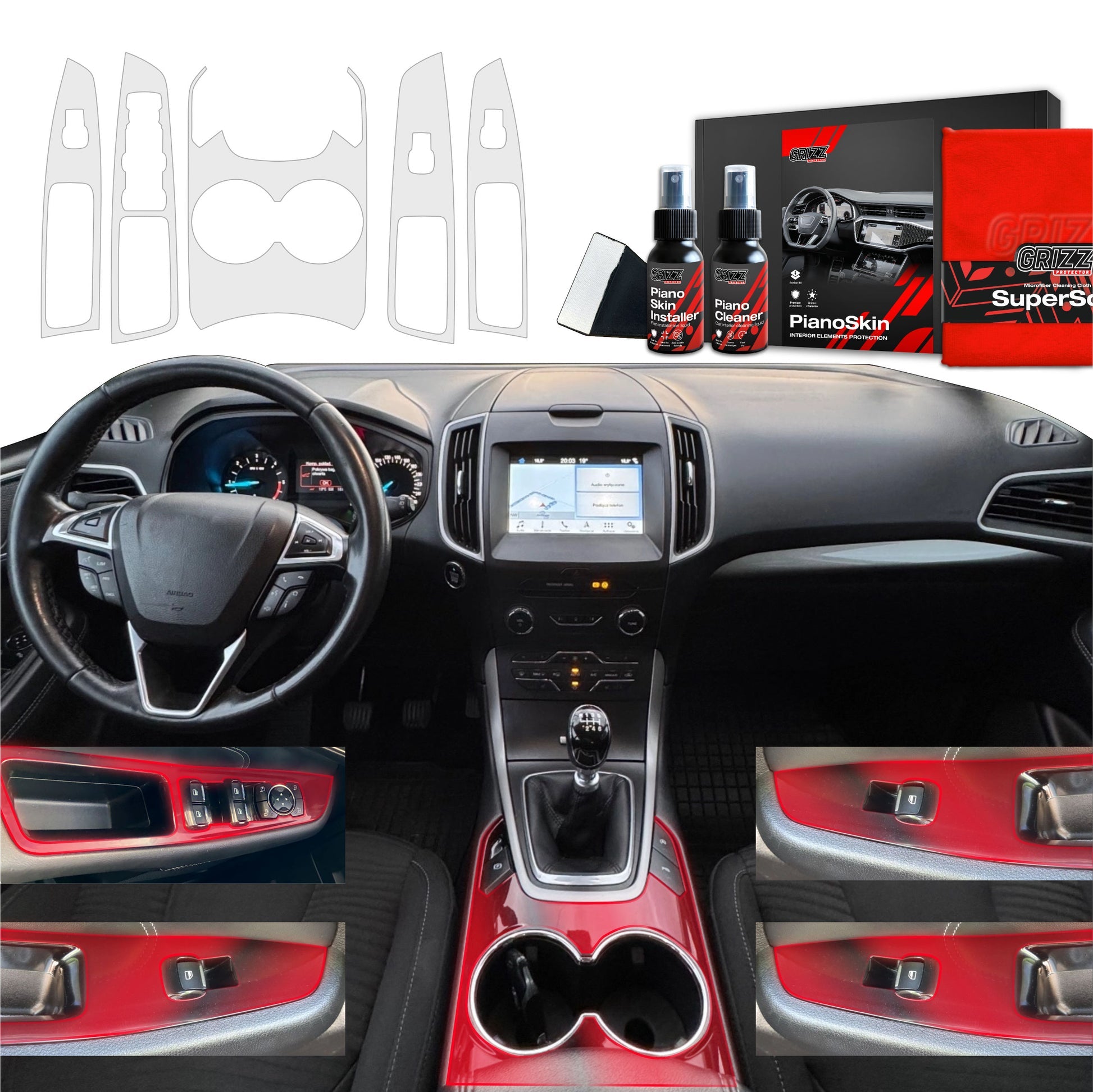Folii de protecție 5în1 pentru consola centrală și bord - Ford S-Max MK2 (2015-2023) mat
