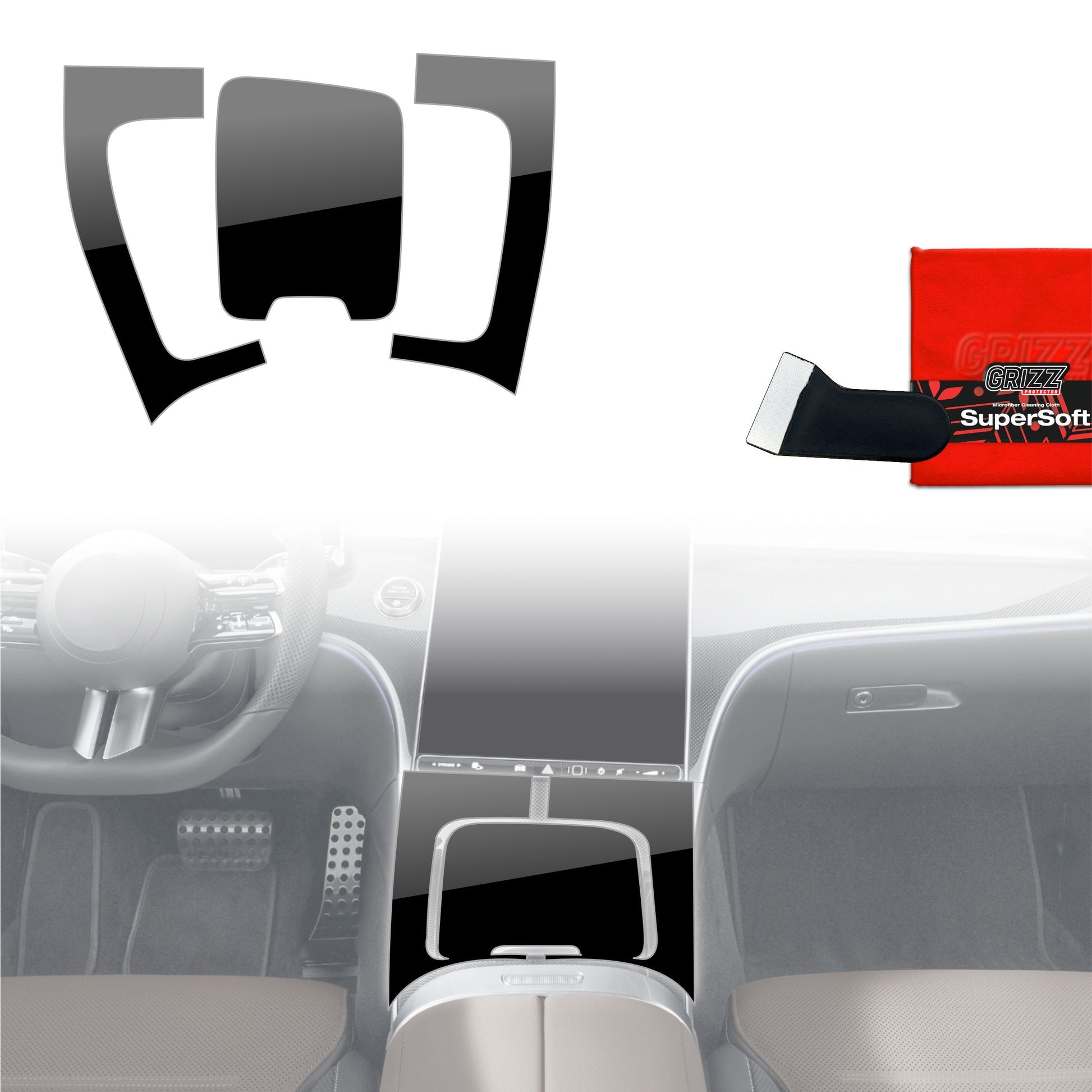 Folie de protecție 3în1 pentru consola centrală - Mercedes Clasa C W206 (2021-2025) Negru Lucios