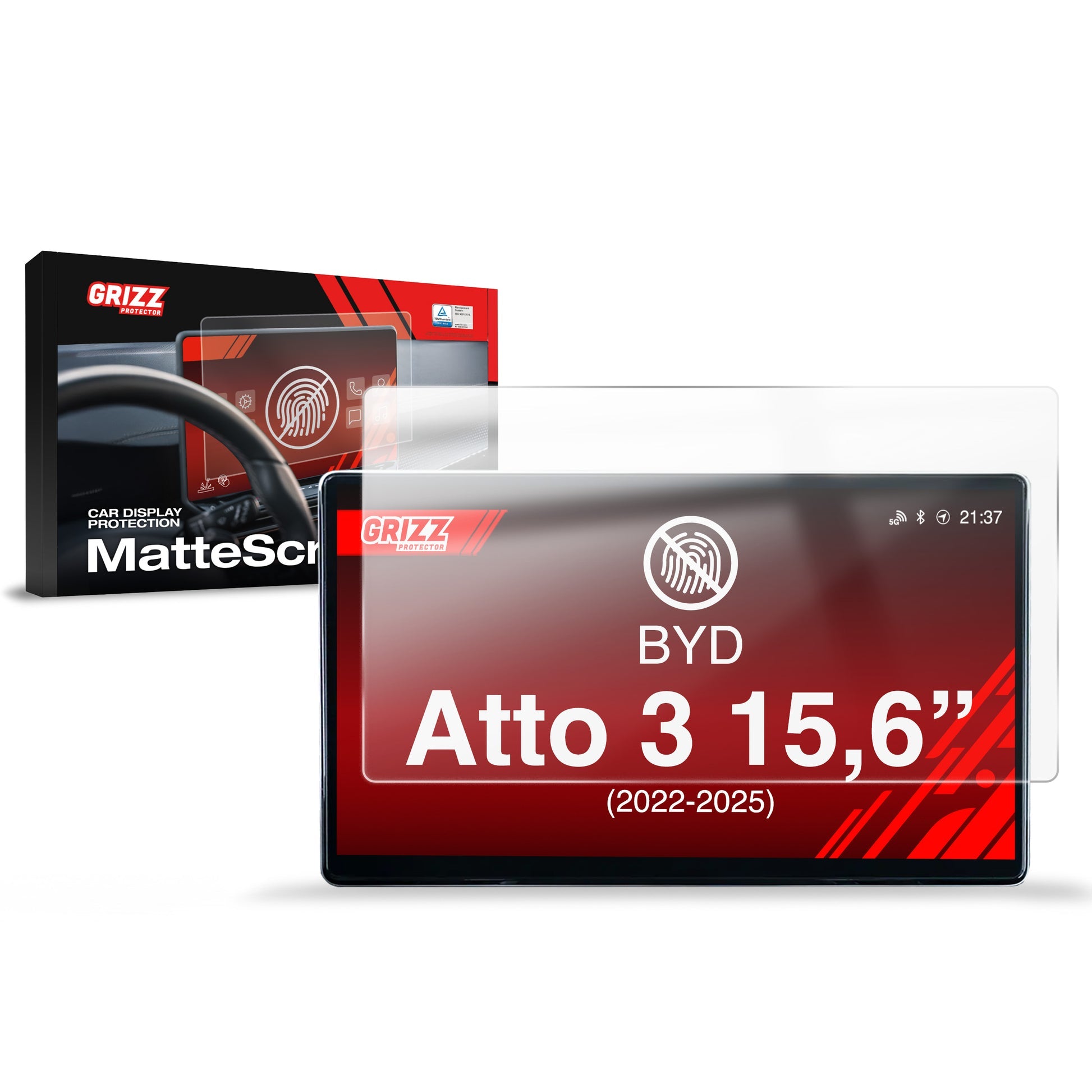 Folie de protecție pentru ecranul de navigație Grizz pentru BYD Atto 3 15,6" (2022-2025) Anti-Amprentă, Mată