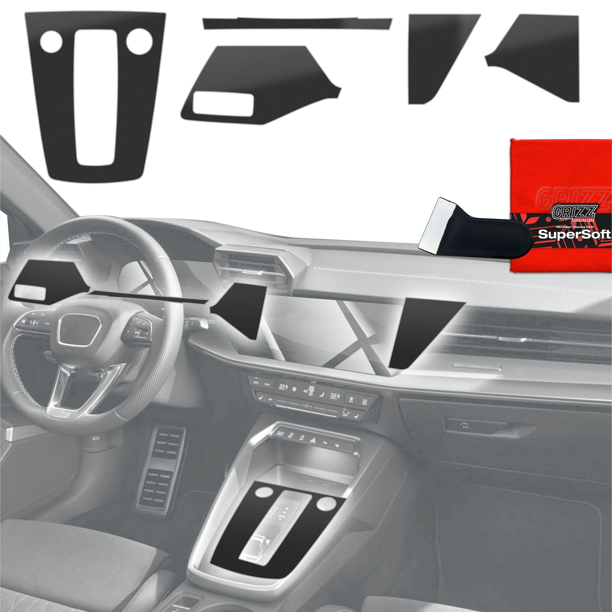 Folie de protecție 5în1 pentru consola centrală și bord - Audi A3 8Y (2020-2024) Negru Mat Antiamprentă