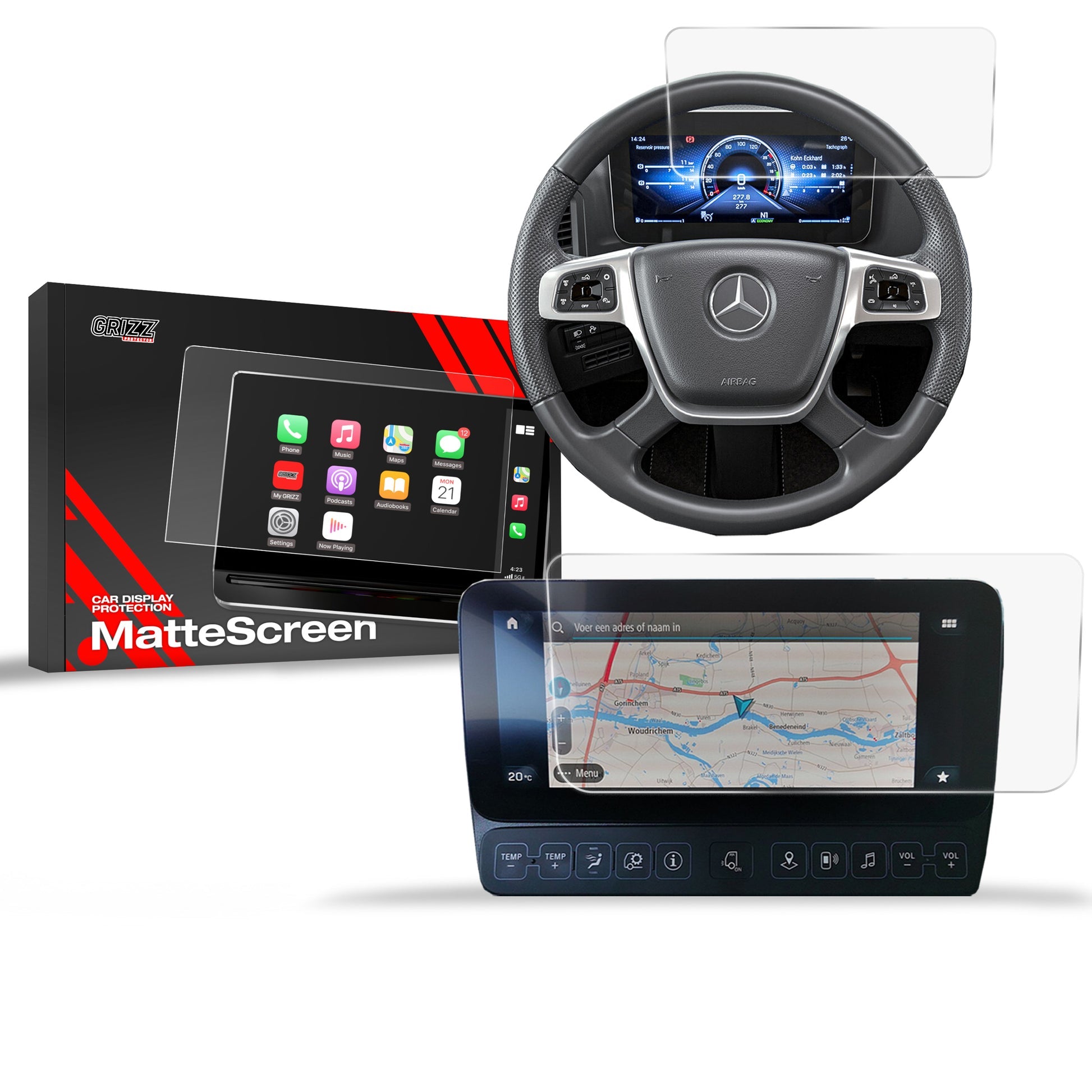 Folie de protecție pentru ecran 2în1 pentru Mercedes Arocs (2018-2024) Anti-Amprentă, Mată