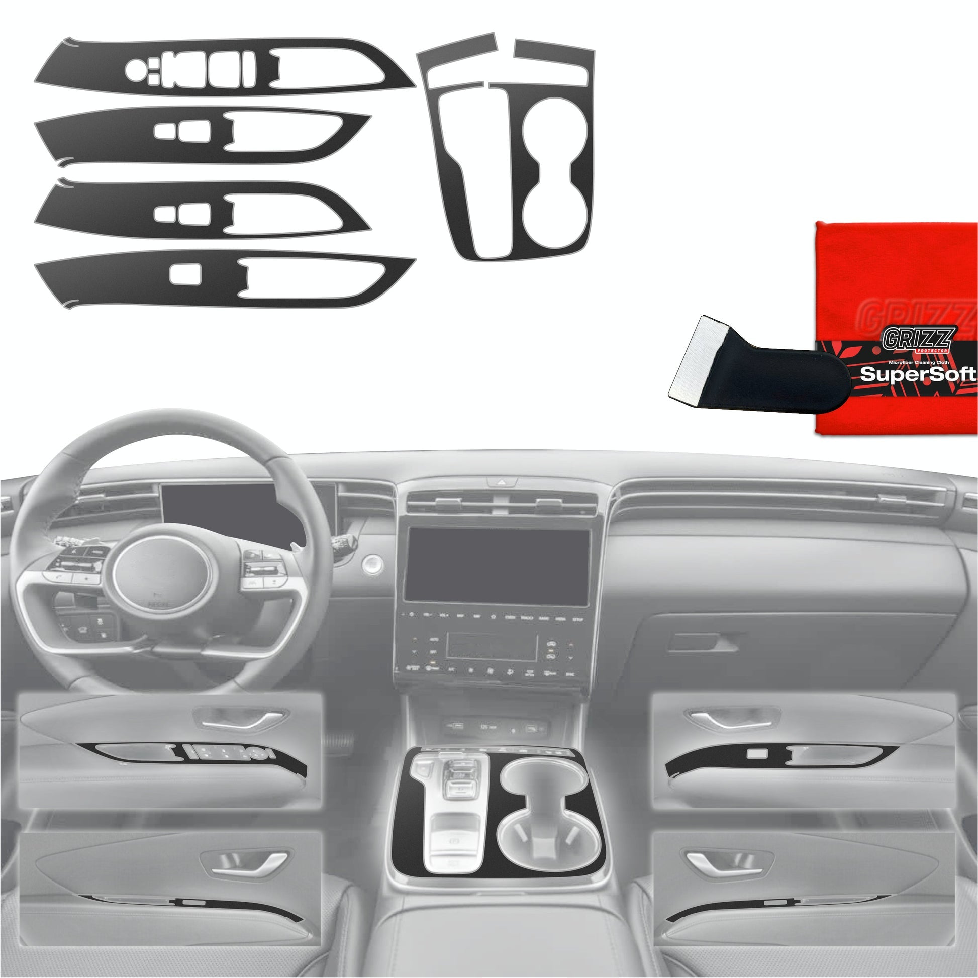 Folie de protecție 5în1 pentru consola centrală - Hyundai Tucson N-Line (2021-2024) Negru Mat Antiamprentă
