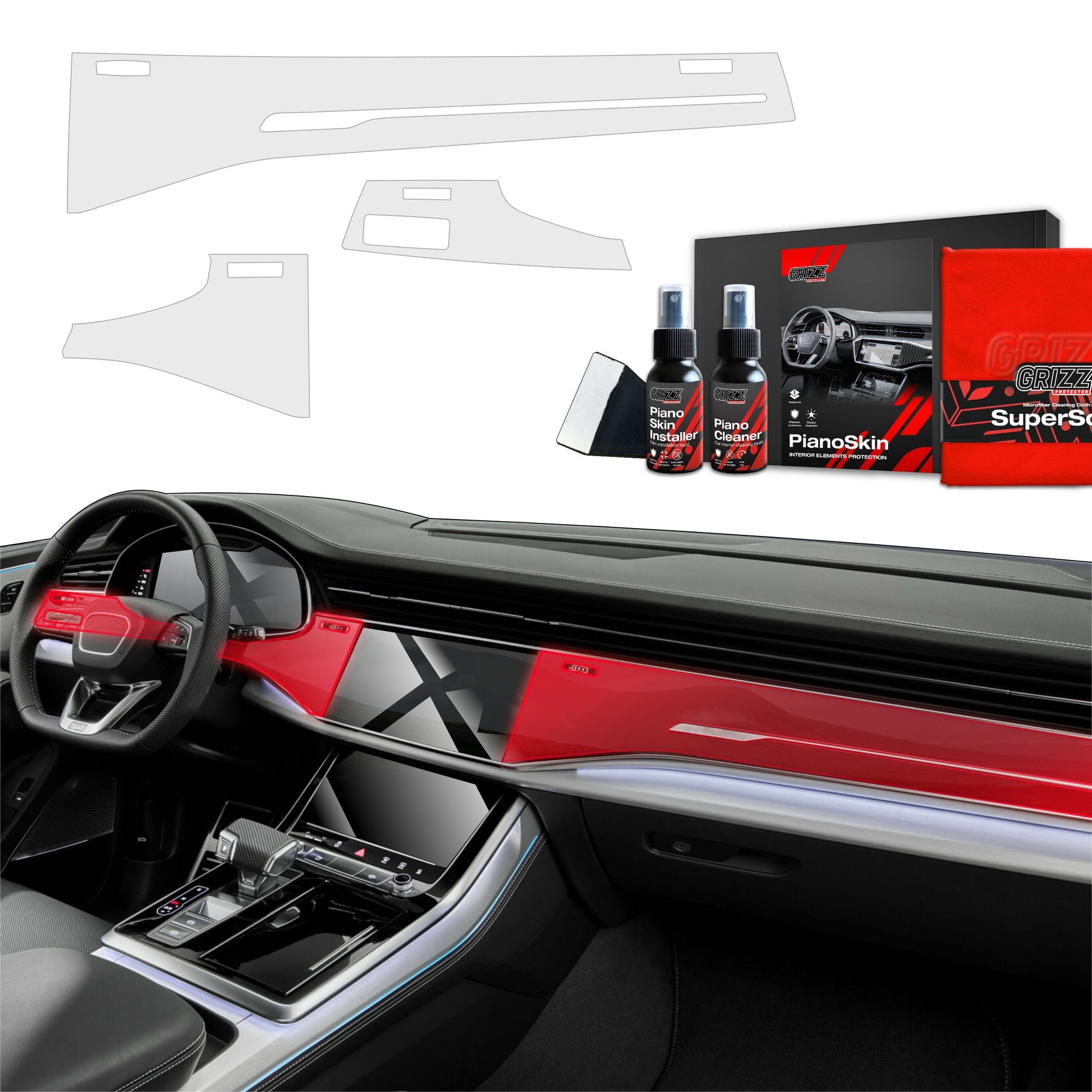Folie de protecție 3în1 pentru bord și ornamente interioare pentru Audi Q8 (2018-2025) mată