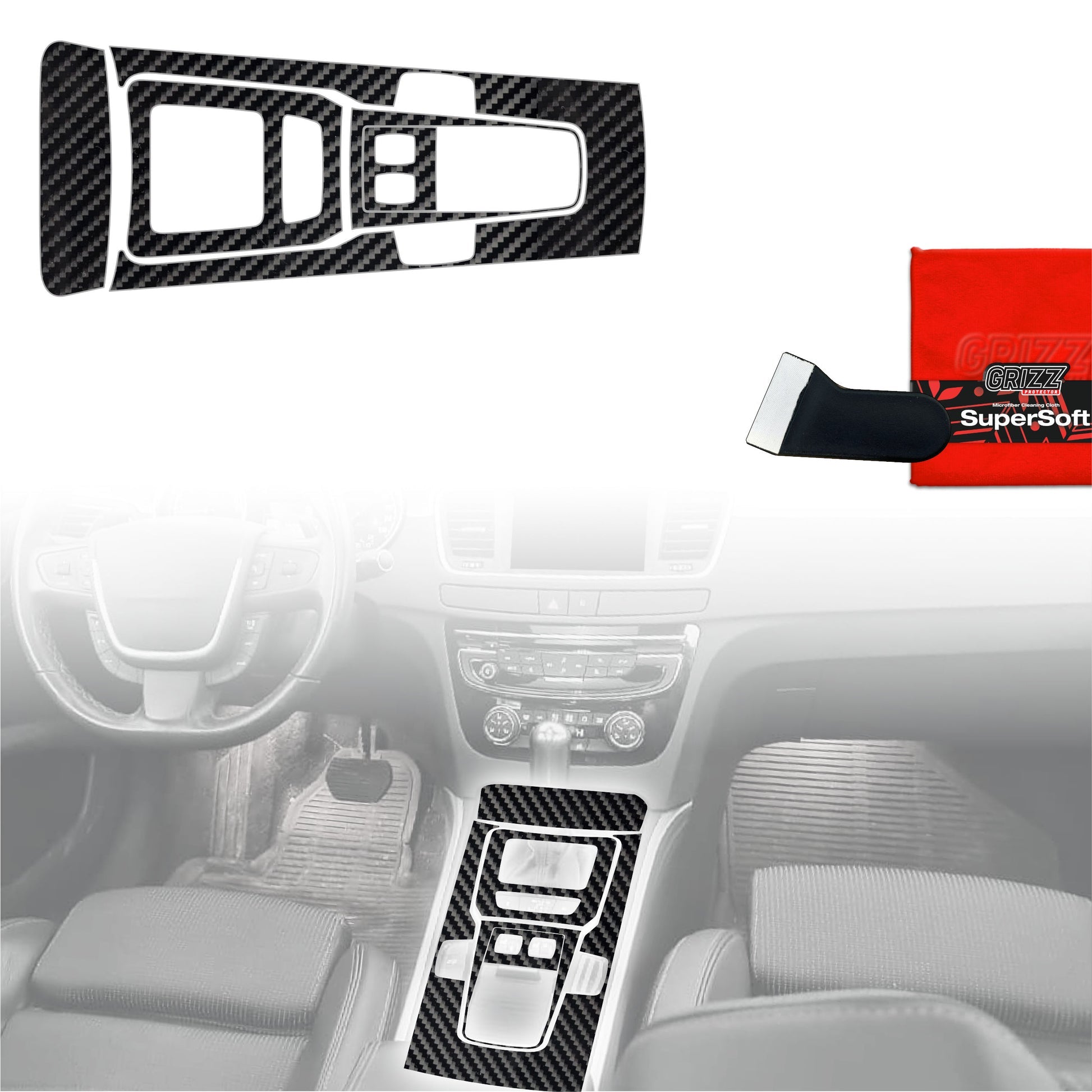 Folie de protecție 5în1 pentru consola centrală - Peugeot 508 (2010-2018) aspect carbon lucios