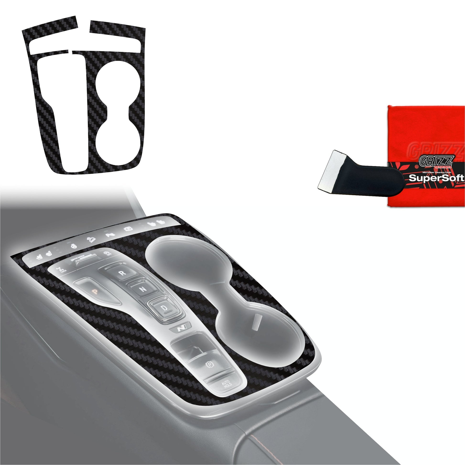 Folie de protecție pentru consola centrală - Hyundai Tucson N-Line (2021-2024) aspect carbon mat antifingerprint
