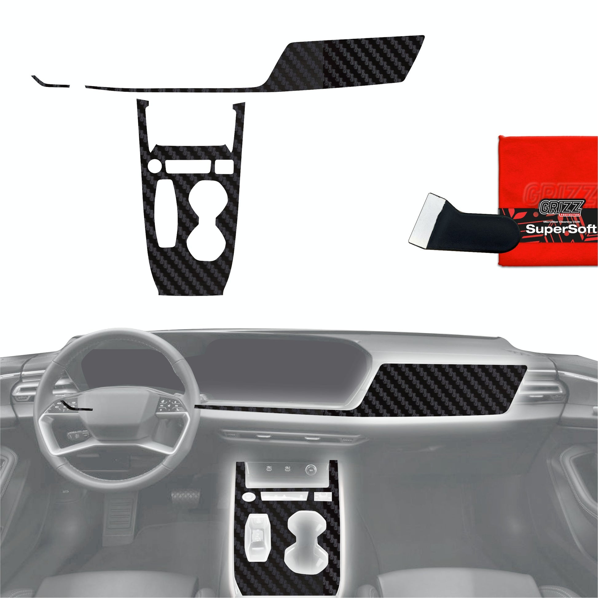 Folie de protecție 3în1 pentru consola centrală și bord - Audi A5 B10 (2025) aspect carbon mat antifingerprint