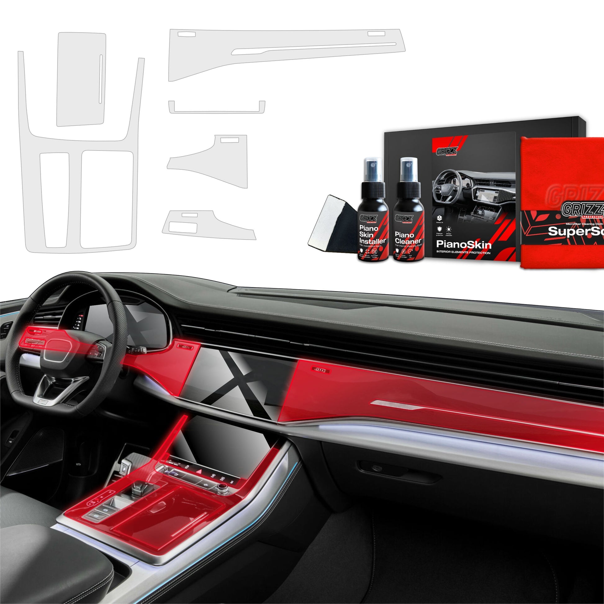 Folii de protecție 6în1 pentru consola centrală și bord - Audi SQ8 (2018-2025) mat