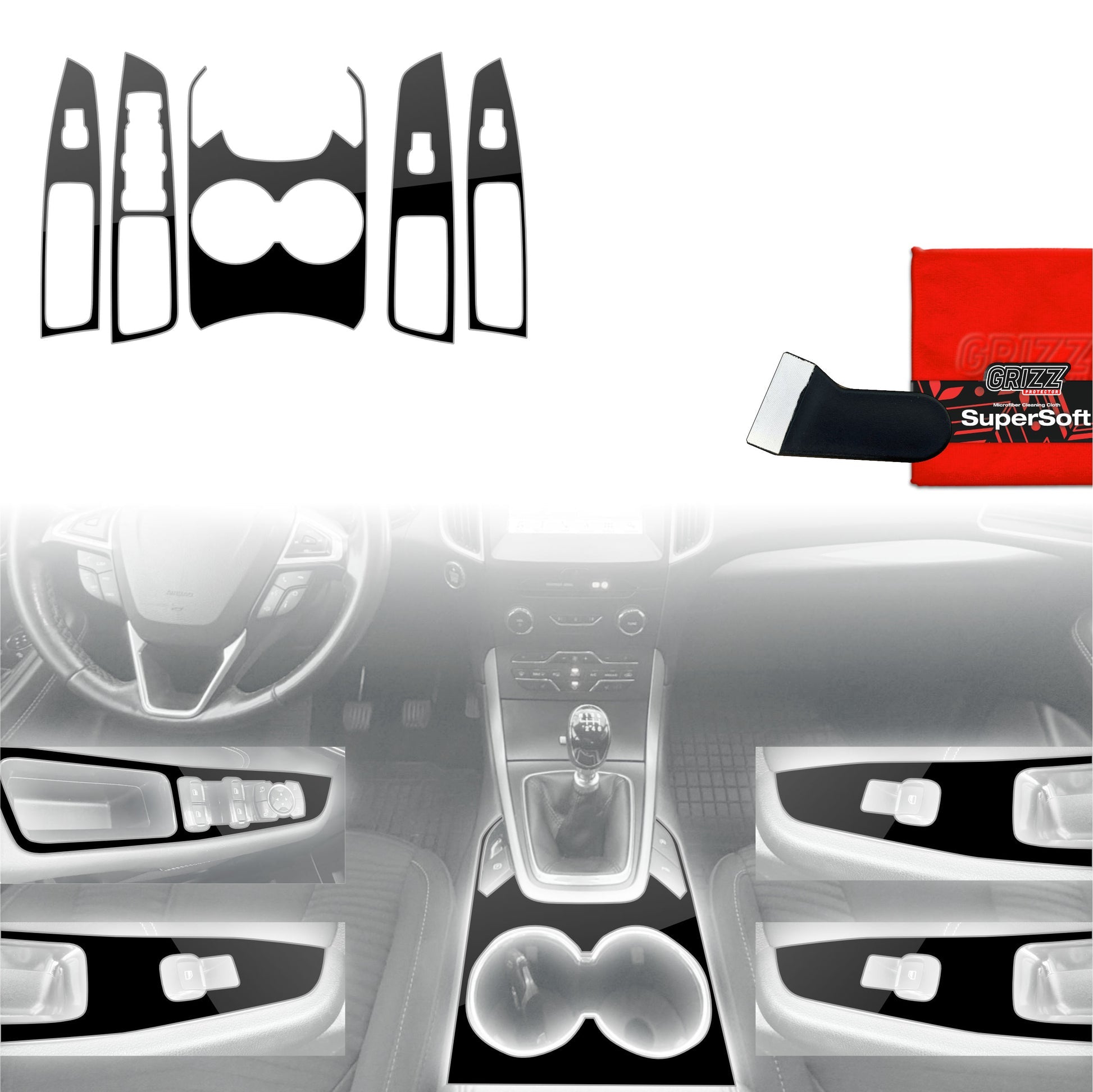 Folie de protecție 5în1 pentru consola centrală - Ford S-Max MK2 (2015-2023) Negru lucios