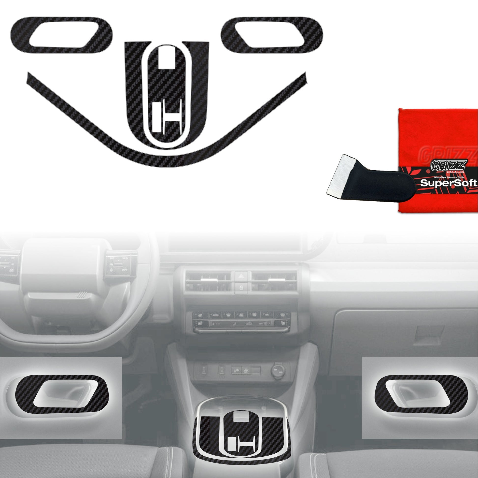 Folie de protecție 5în1 pentru consola centrală - Fiat Grande Panda (2025) aspect carbon mat antifingerprint