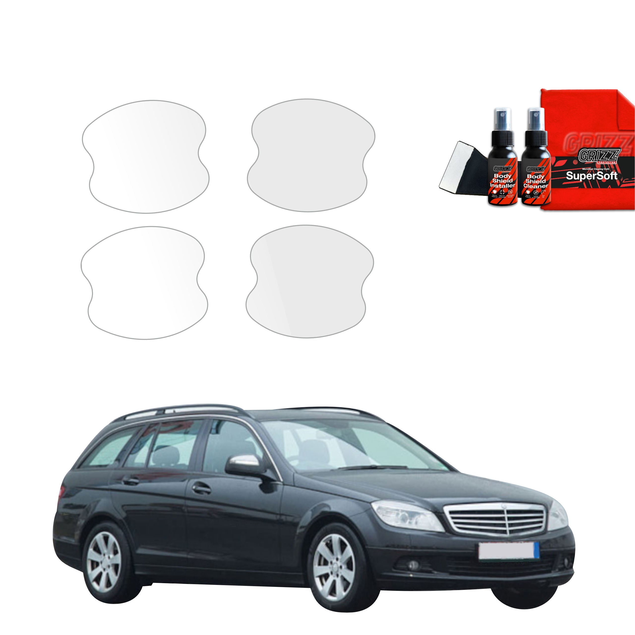 Folie de protecție 4în1 pentru adâncituri mânere uși - Mercedes Benz C Clasa S204 Combi (2007-2011)