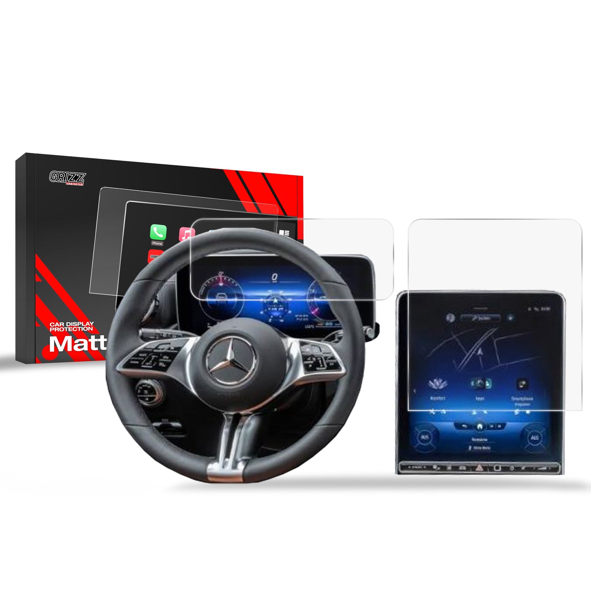 Folie de protecție pentru ecranul de navigație Grizz 2în1 pentru Mercedes EQE Widescreen (2022-2025) Anti-amprente, Mată