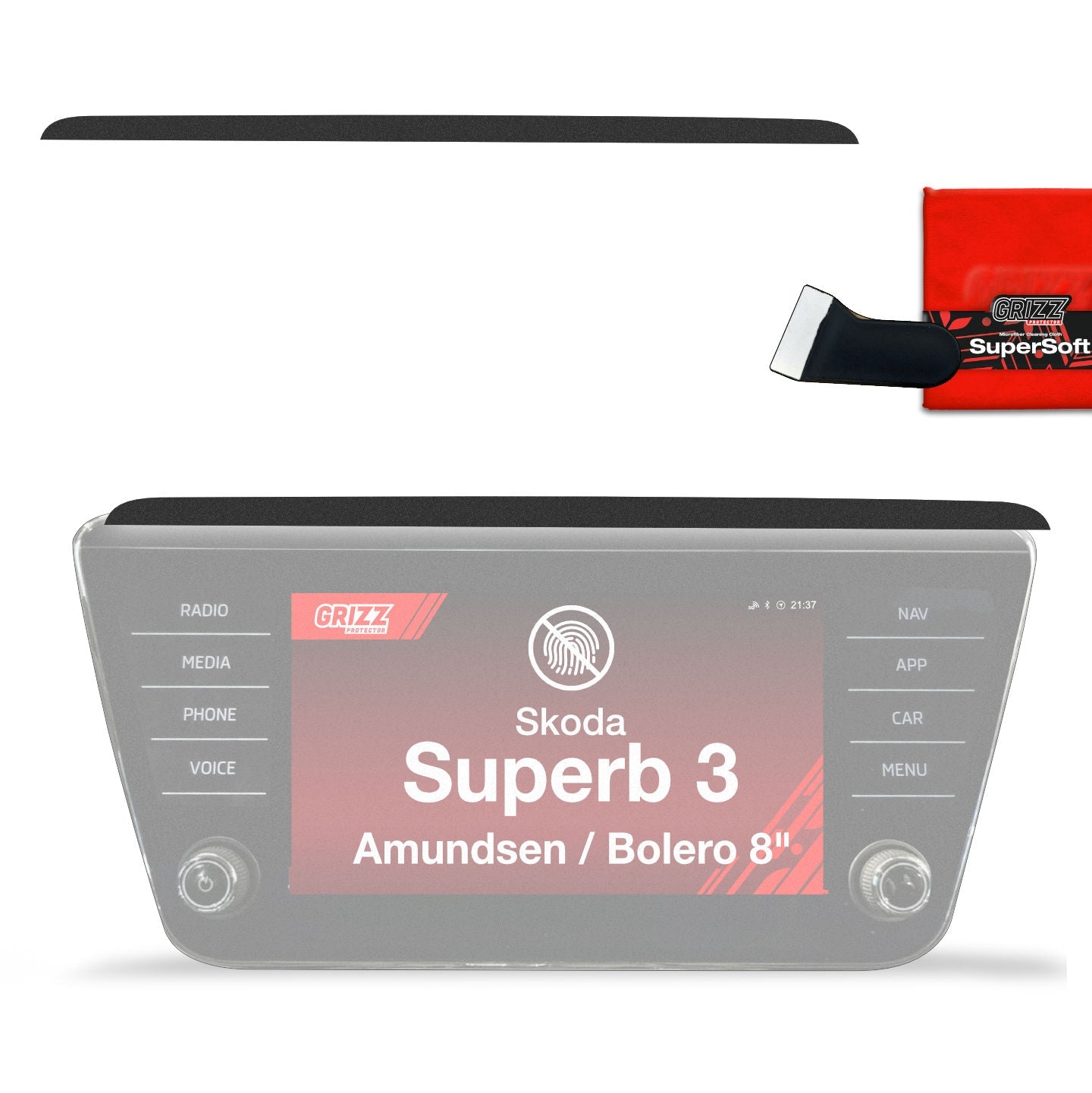 Folie de protecție pentru bord - Skoda Superb 3 8" Amundsen/Bolero (2015-2024) Negru Mat Antiamprentă