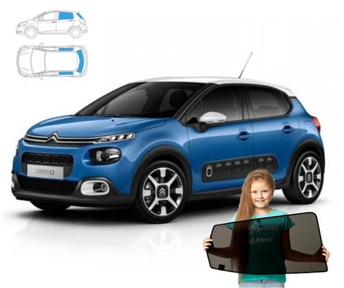 Parasolar pentru Citroen C3 3 III hatchback 2016-2024, set 3 piese cu magneți