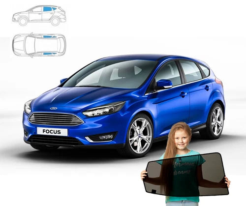 Parasolar pentru Ford Focus MK3 HB 2010-2018, set 2 piese cu magneți